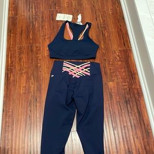 Fabletics Kessler II High-Waisted Strappt 7/8 leggings and matching bra set